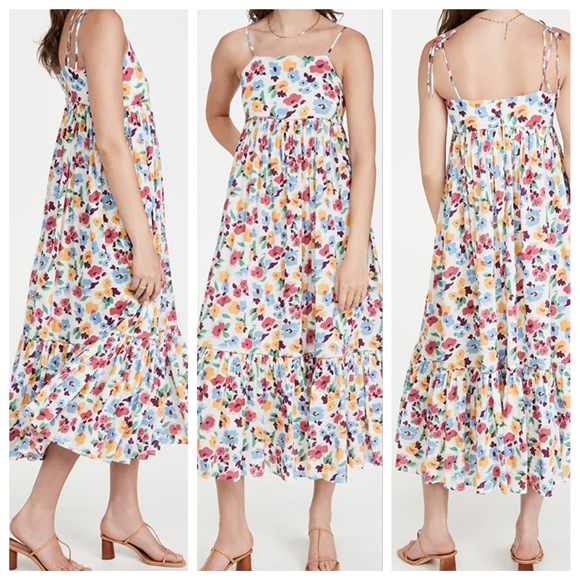 NEW THE GREAT The Dainty Dress Tropical Floral Midi Dress Size Large - Picture 3 of 12